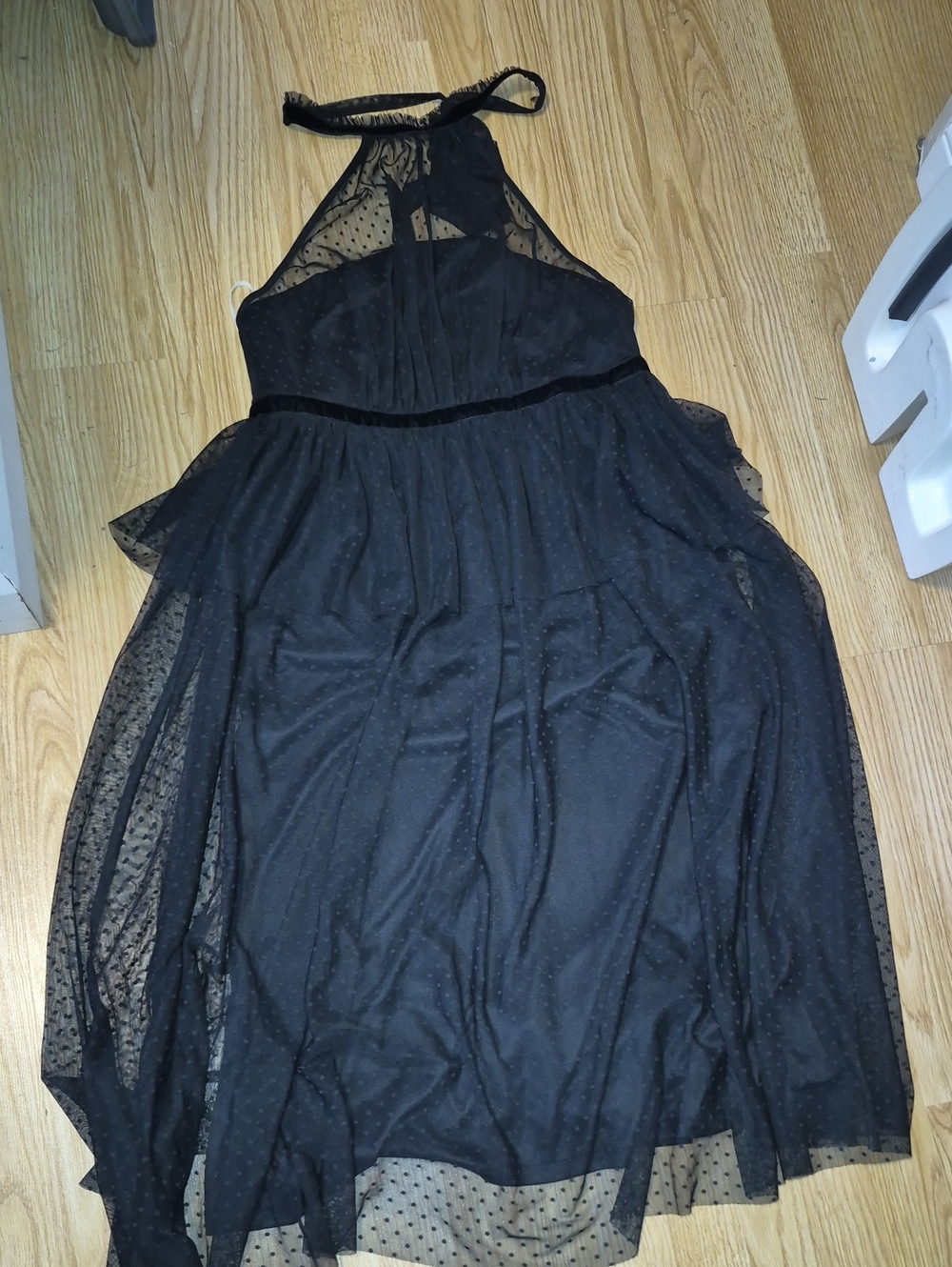 Avec Les Filles Black Clip Dot Tulle Halter Dress Size 8